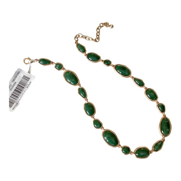 Southern Living Brushed Gold Tone Jade Green Resin Cab 16 Inch Necklace - Picture 10 of 14